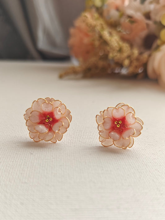 Handmade Cherry Blossom Jewelry Set | Floral Pendant Necklace, Stud Earrings, Ring & Bracelet