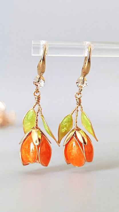 Handmade Multicolor Tulip Flower Earrings | Floral Resin Bridal Jewelry