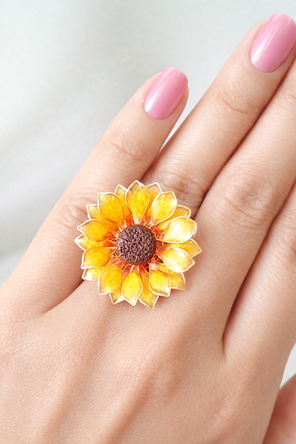 Sunflower Jewellery Set with Crystals and Leaves
