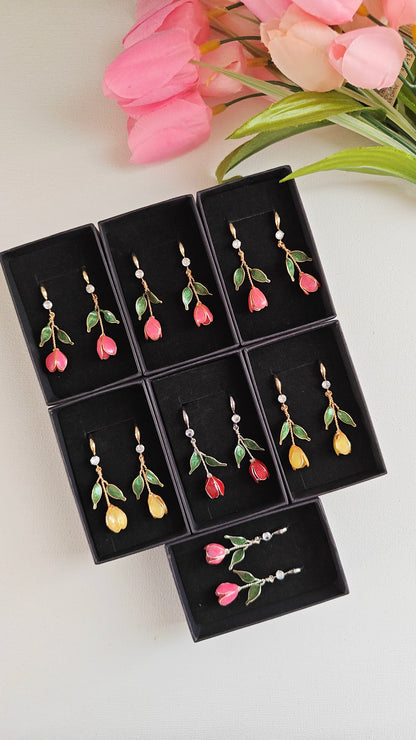 Handmade Multicolor Tulip Flower Earrings | Floral Resin Bridal Jewelry