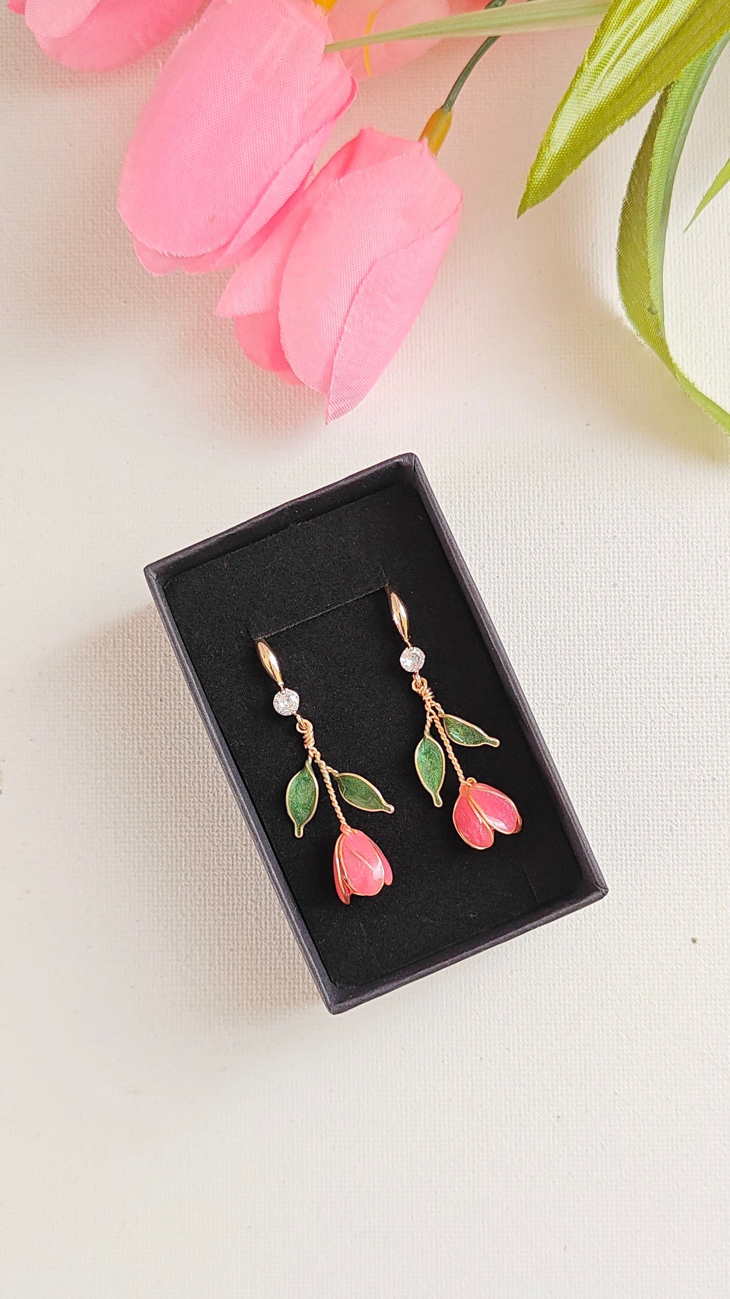 Handmade Multicolor Tulip Flower Earrings | Floral Resin Bridal Jewelry