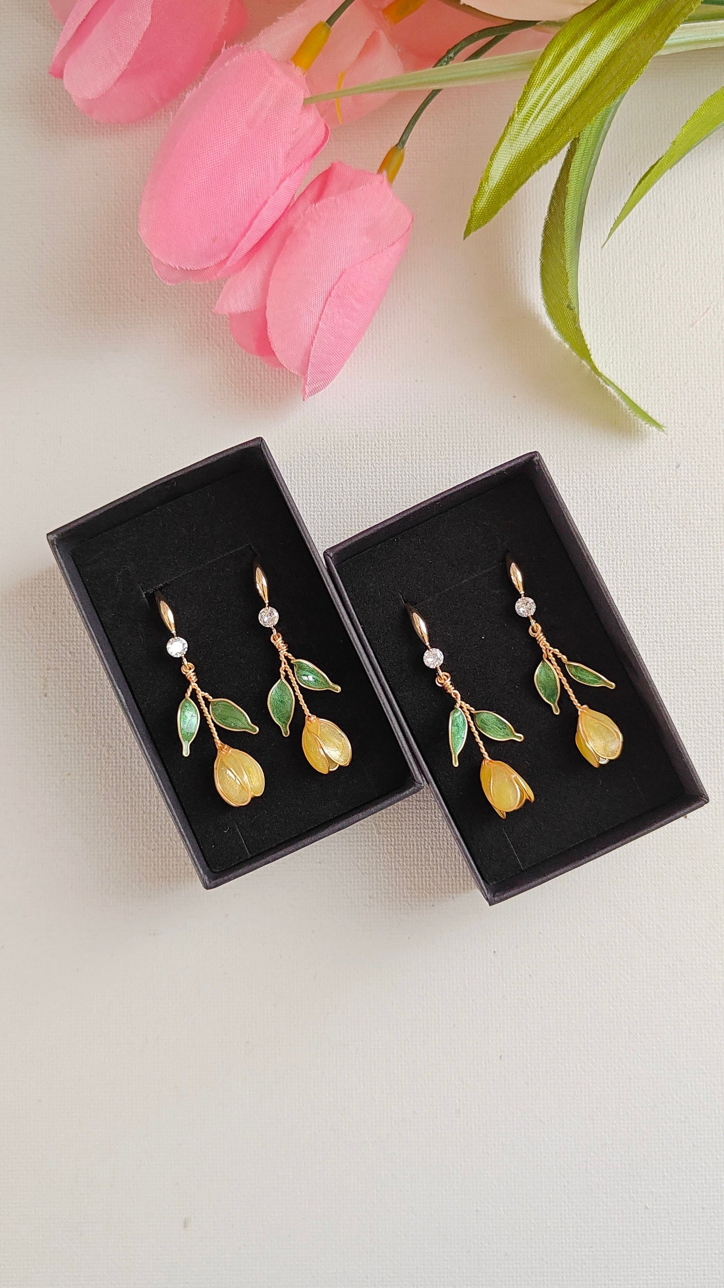 Handmade Multicolor Tulip Flower Earrings | Floral Resin Bridal Jewelry