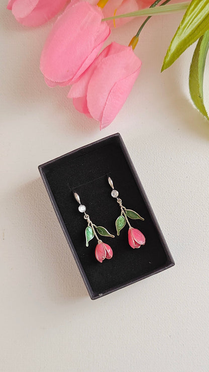 Handmade Multicolor Tulip Flower Earrings | Floral Resin Bridal Jewelry