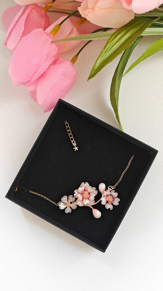 Cherry Blossom Floral Necklace | Handmade Sakura Bridal Jewelry in Blush Pink