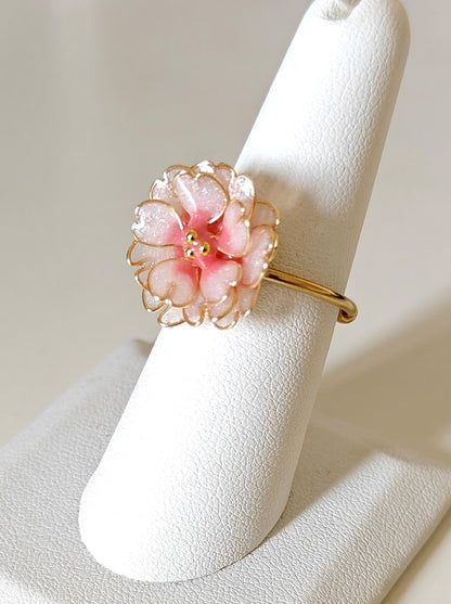 Cherry Blossom Ring | Pink Blossom Floral Ring | Handmade Resin Flower Ring | Sakura Ring