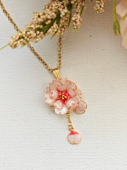 Handmade Cherry Blossom Jewelry Set | Floral Pendant Necklace, Stud Earrings, Ring & Bracelet