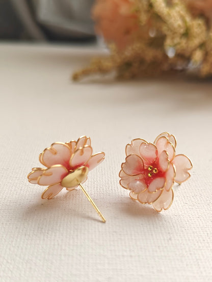 Handmade Cherry Blossom Jewelry Set | Floral Pendant Necklace, Stud Earrings, Ring & Bracelet