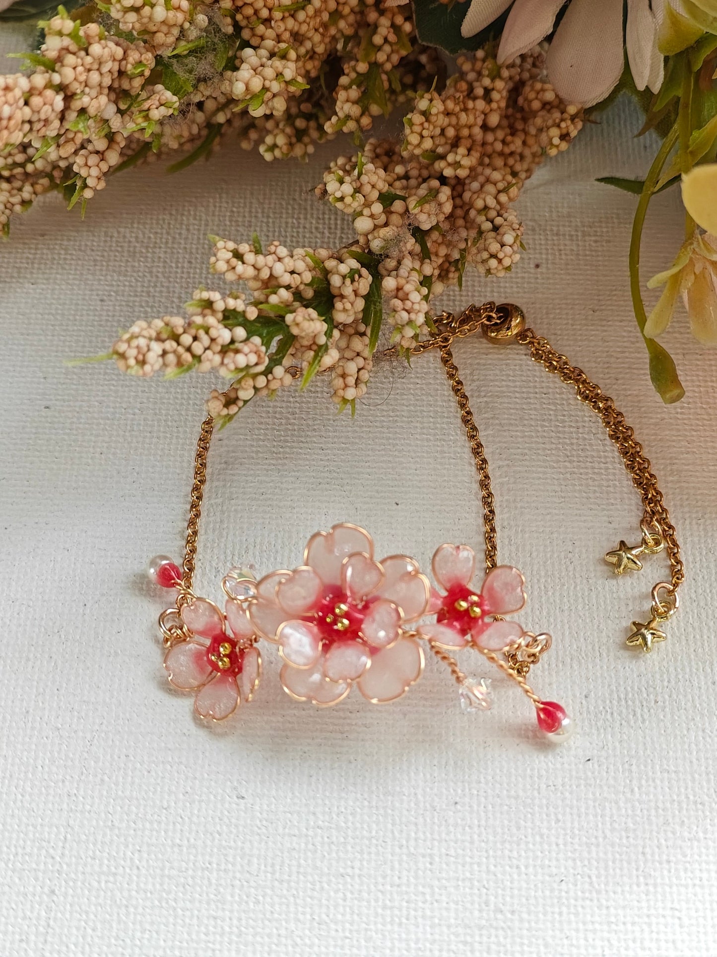 Cherry Blossom Floral Bracelet | Handmade Resin Flower Bracelet