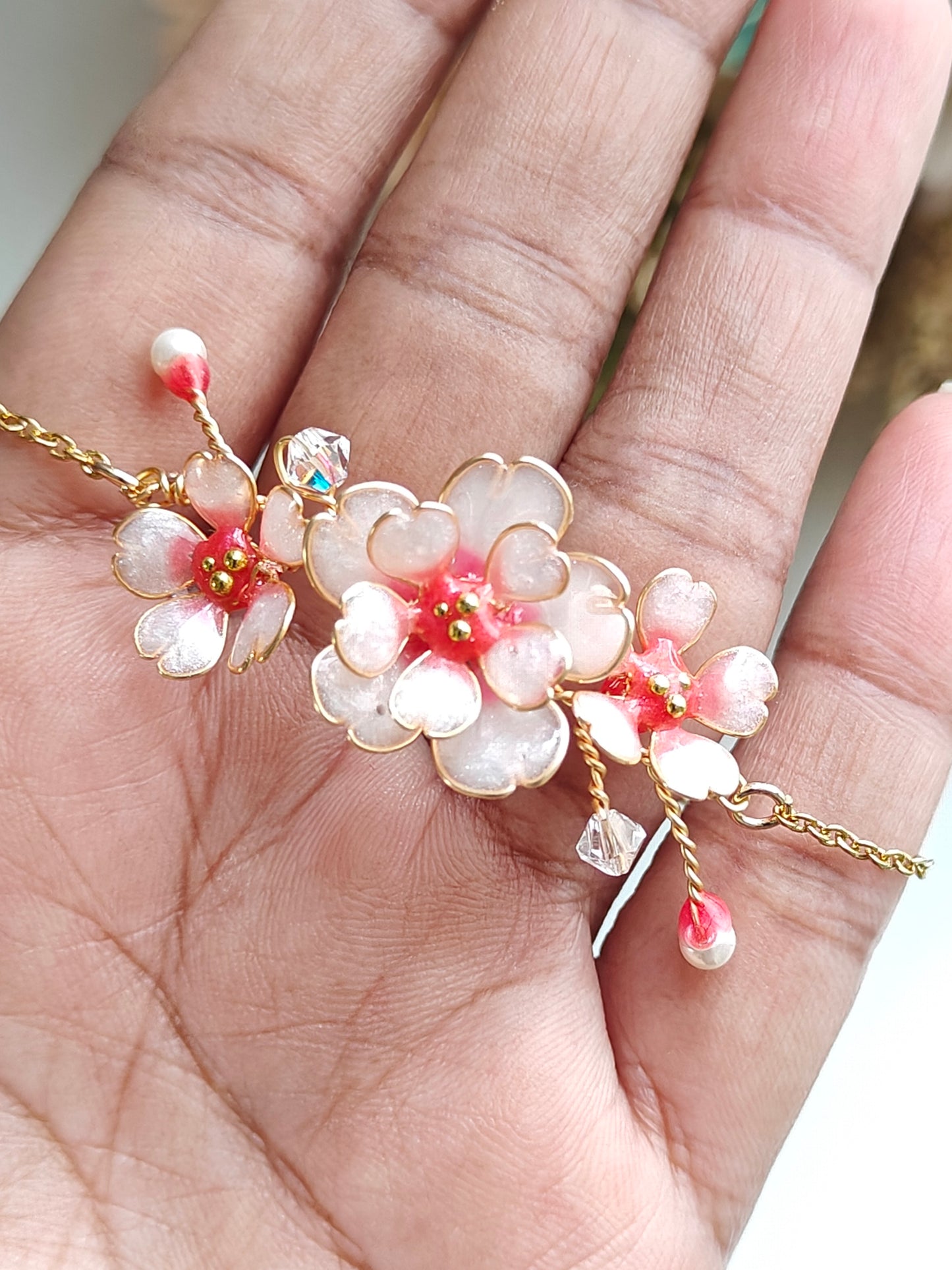 Cherry Blossom Floral Bracelet | Handmade Resin Flower Bracelet