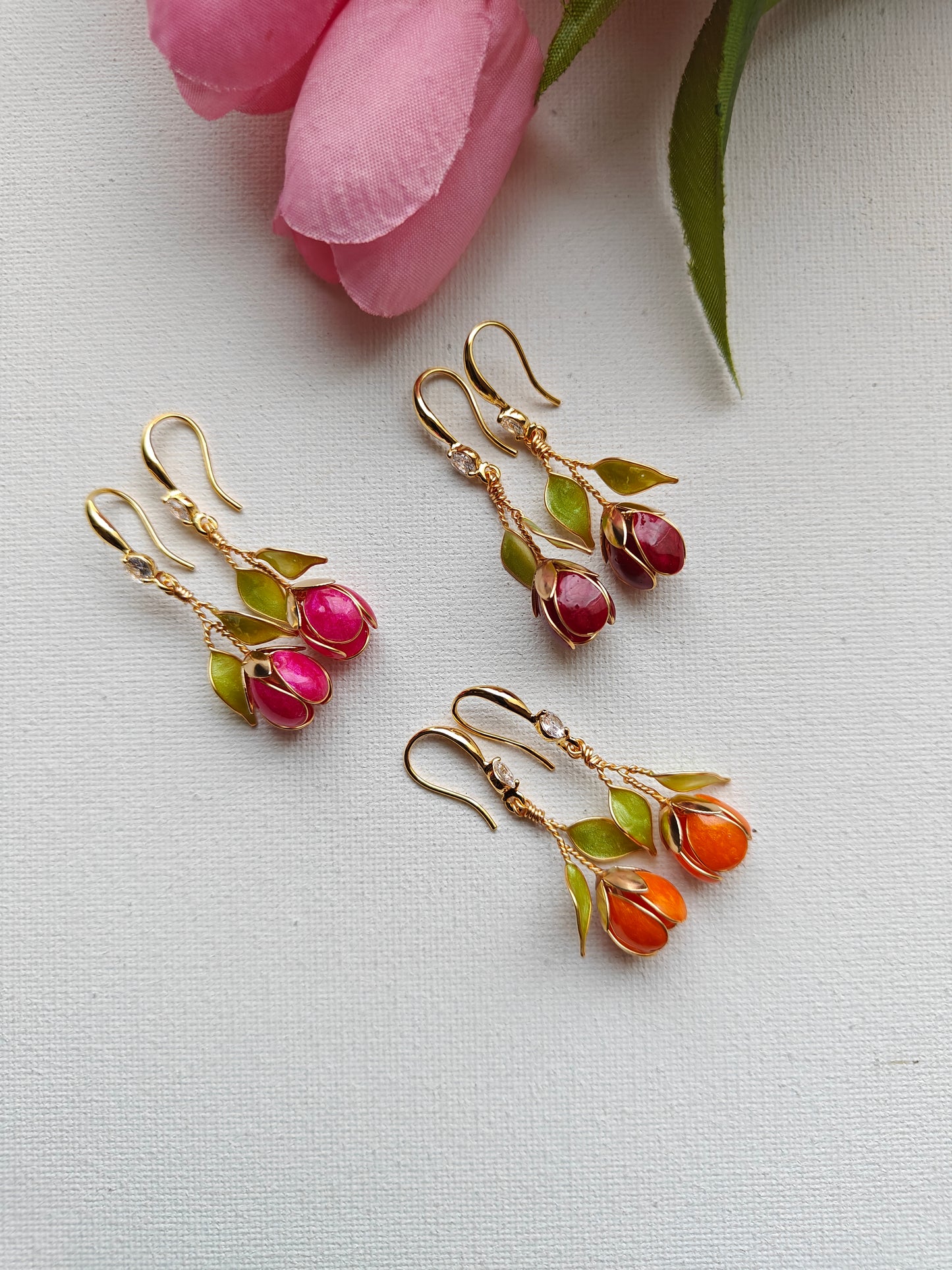 Handmade Multicolor Tulip Flower Earrings | Floral Resin Bridal Jewelry