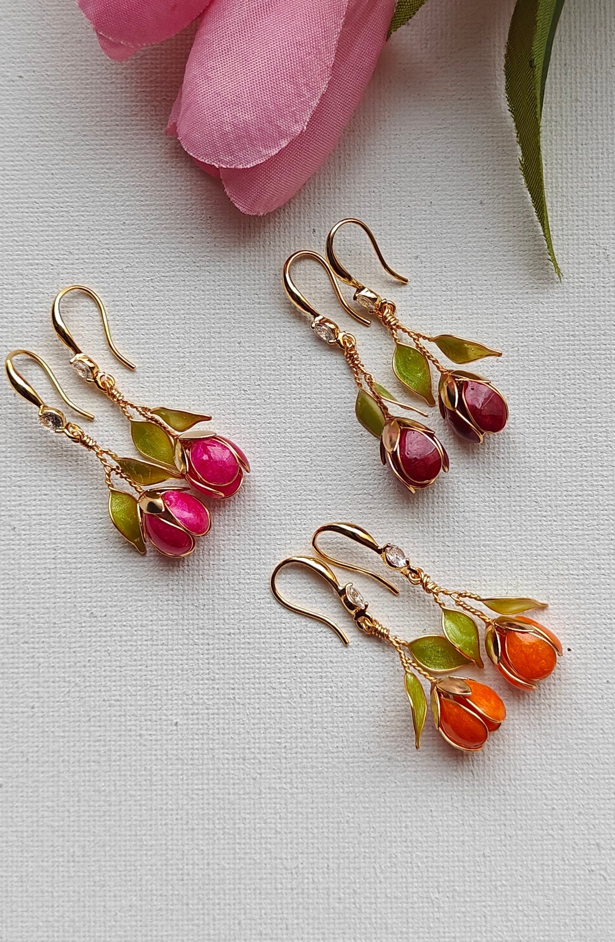 Handmade Multicolor Tulip Flower Earrings | Floral Resin Bridal Jewelry