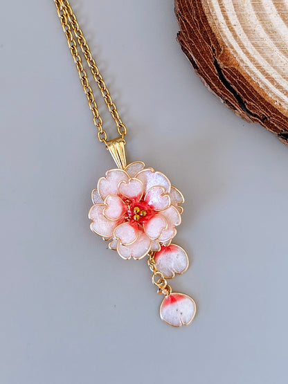 Handmade Cherry Blossom Jewelry Set | Floral Pendant Necklace, Stud Earrings, Ring & Bracelet