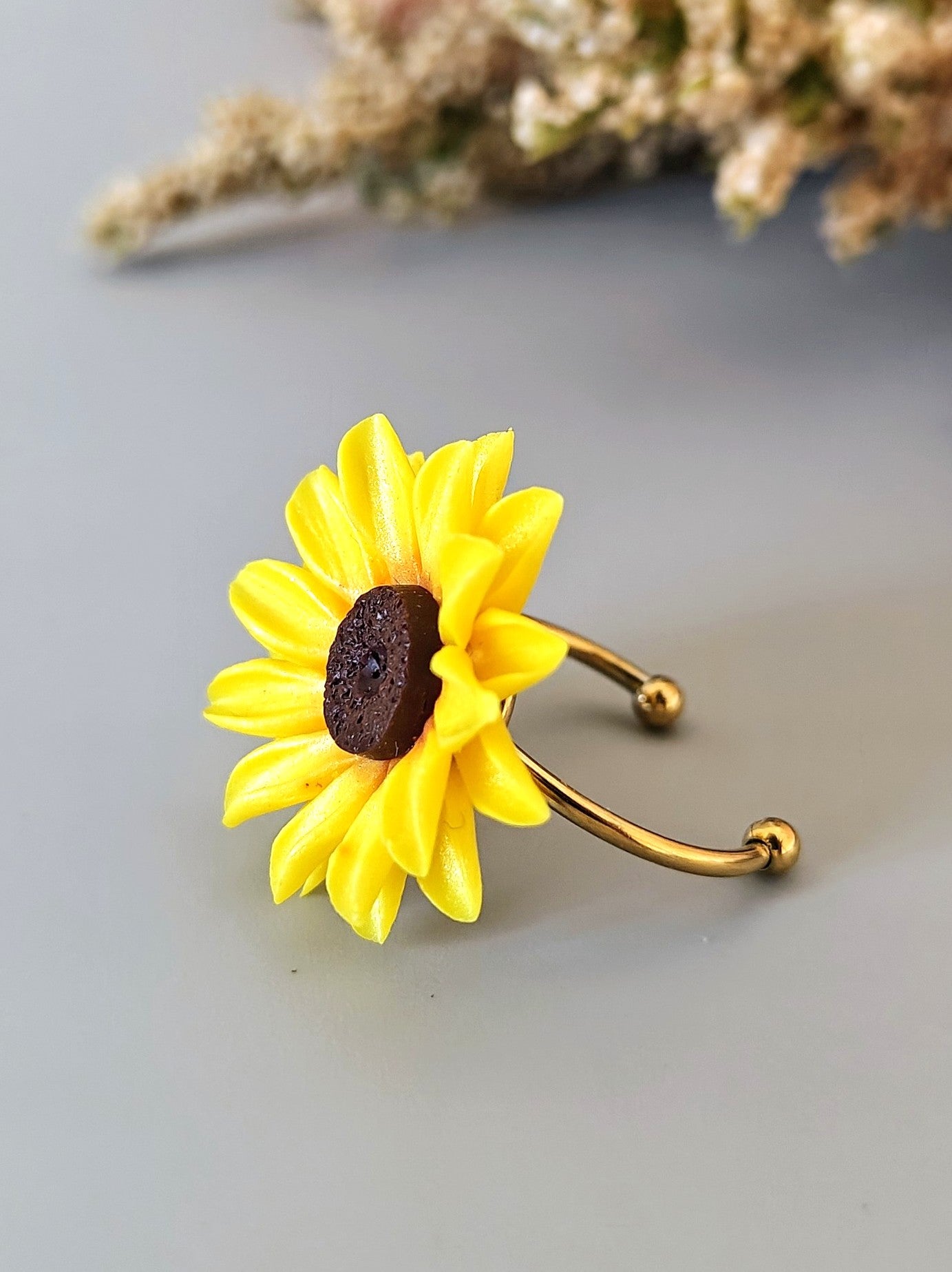 Handmade Sunflower Ring | Adjustable Floral Ring | Yellow Flower Jewelry