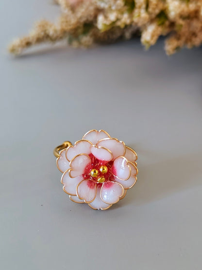 Cherry Blossom Ring | Pink Blossom Floral Ring | Handmade Resin Flower Ring | Sakura Ring