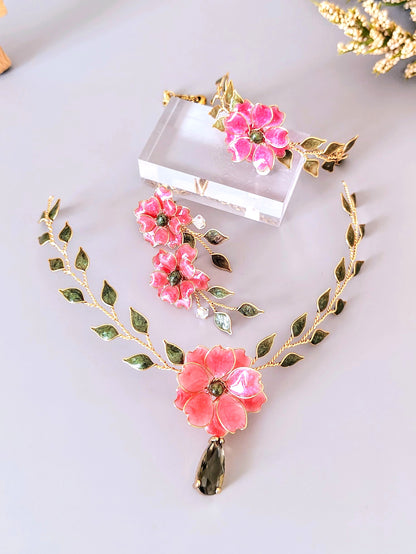 Pink Floral Jewelry Set | Handmade Bridal Floral Set