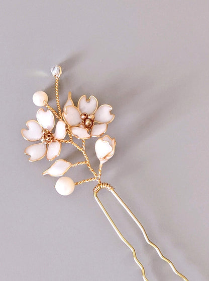 White Cherry Blossom Hair Pin | Bridal Floral Hair Accessory