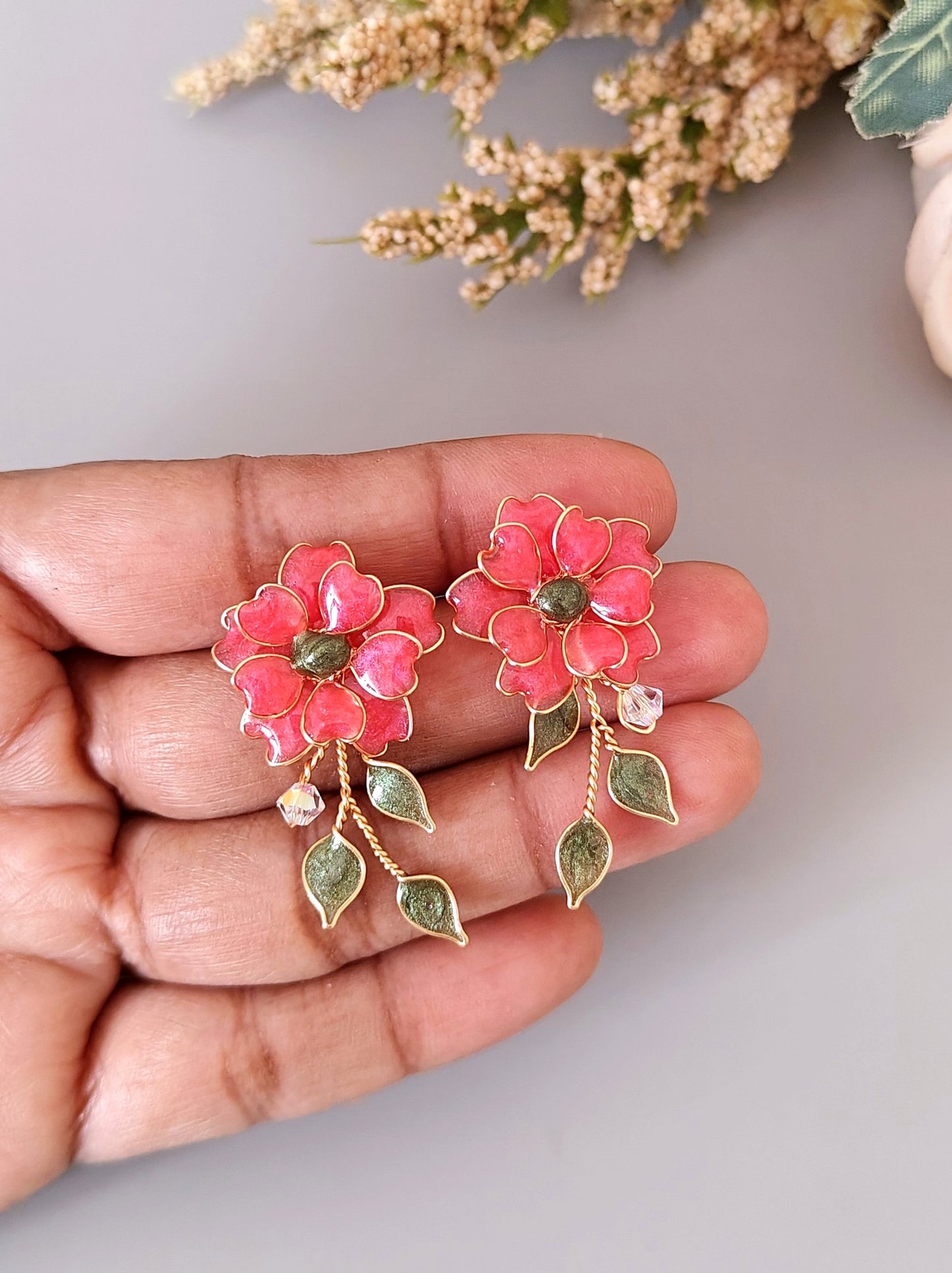 Pink Floral Earrings | Handmade Resin Flower Earrings