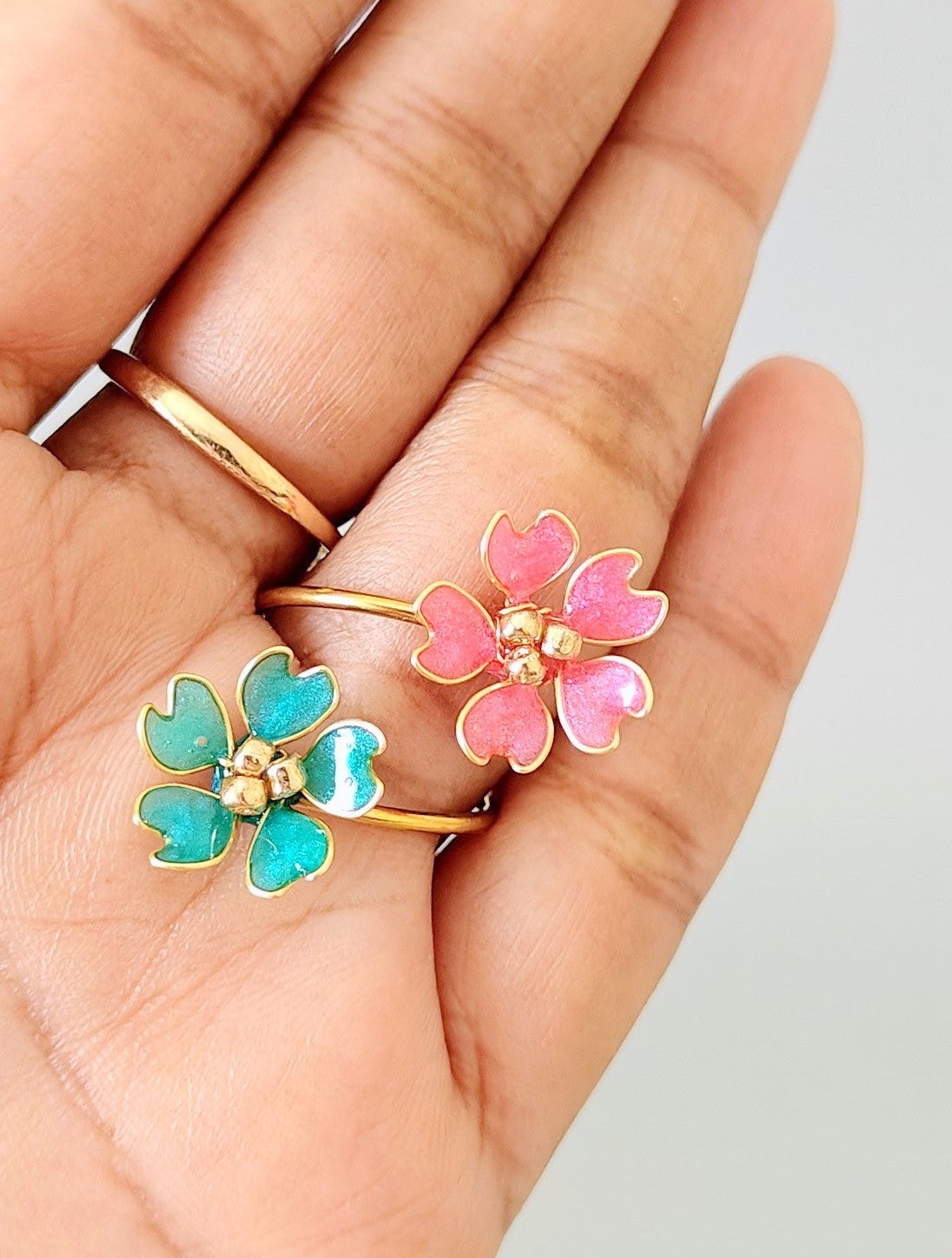 Handmade Floral Bridal Jewelry Set in Pink & Teal – Necklace Earrings Bracelet Ring Hair Accessory