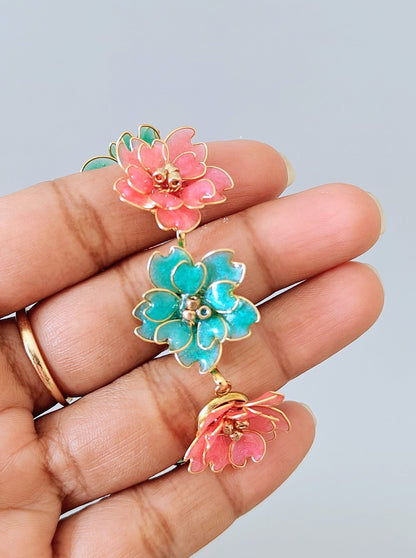 Handmade Floral Bridal Jewelry Set in Pink & Teal – Necklace Earrings Bracelet Ring Hair Accessory