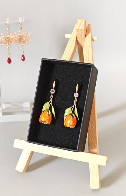 Handmade Orange Tulip Jewelry Set with Necklace, Earrings & Bracelet | Floral Wire & Resin Set