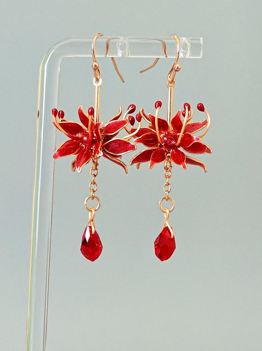 Handmade Japanese Kanzashi Spider Lily Earrings