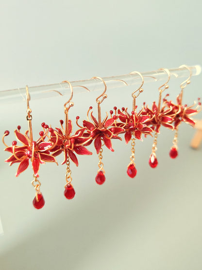 Handmade Japanese Kanzashi Spider Lily Earrings