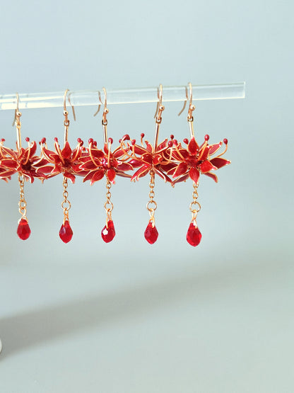 Handmade Japanese Kanzashi Spider Lily Earrings