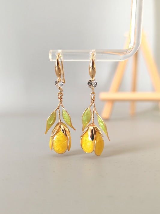 Handmade Yellow Tulip Earrings | Floral Wire & Resin Earrings