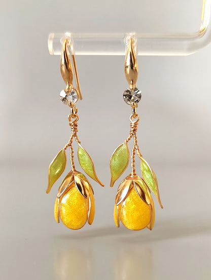 Handmade Yellow Tulip Earrings | Floral Wire & Resin Earrings