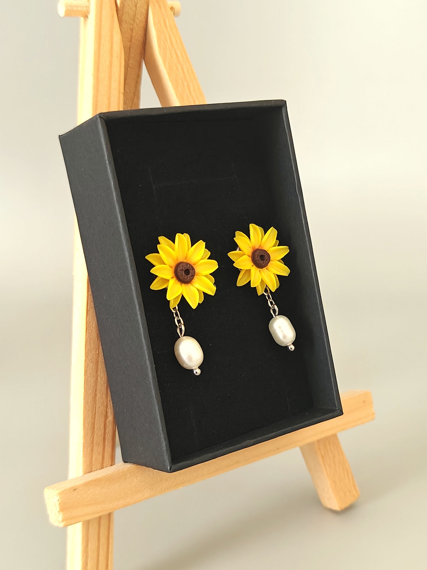 Handmade Sunflower Pearl Earrings | Floral Drop Earrings for Women