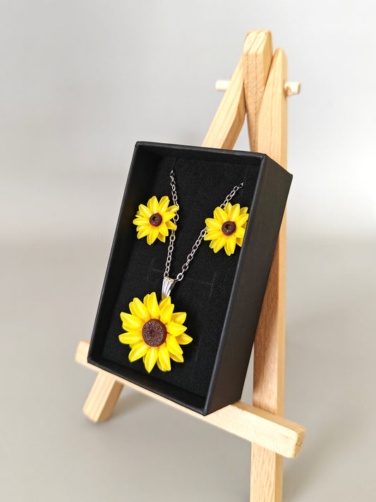 Handmade Sunflower Jewelry Set | Necklace and Earrings Set | Floral Handmade Jewelry