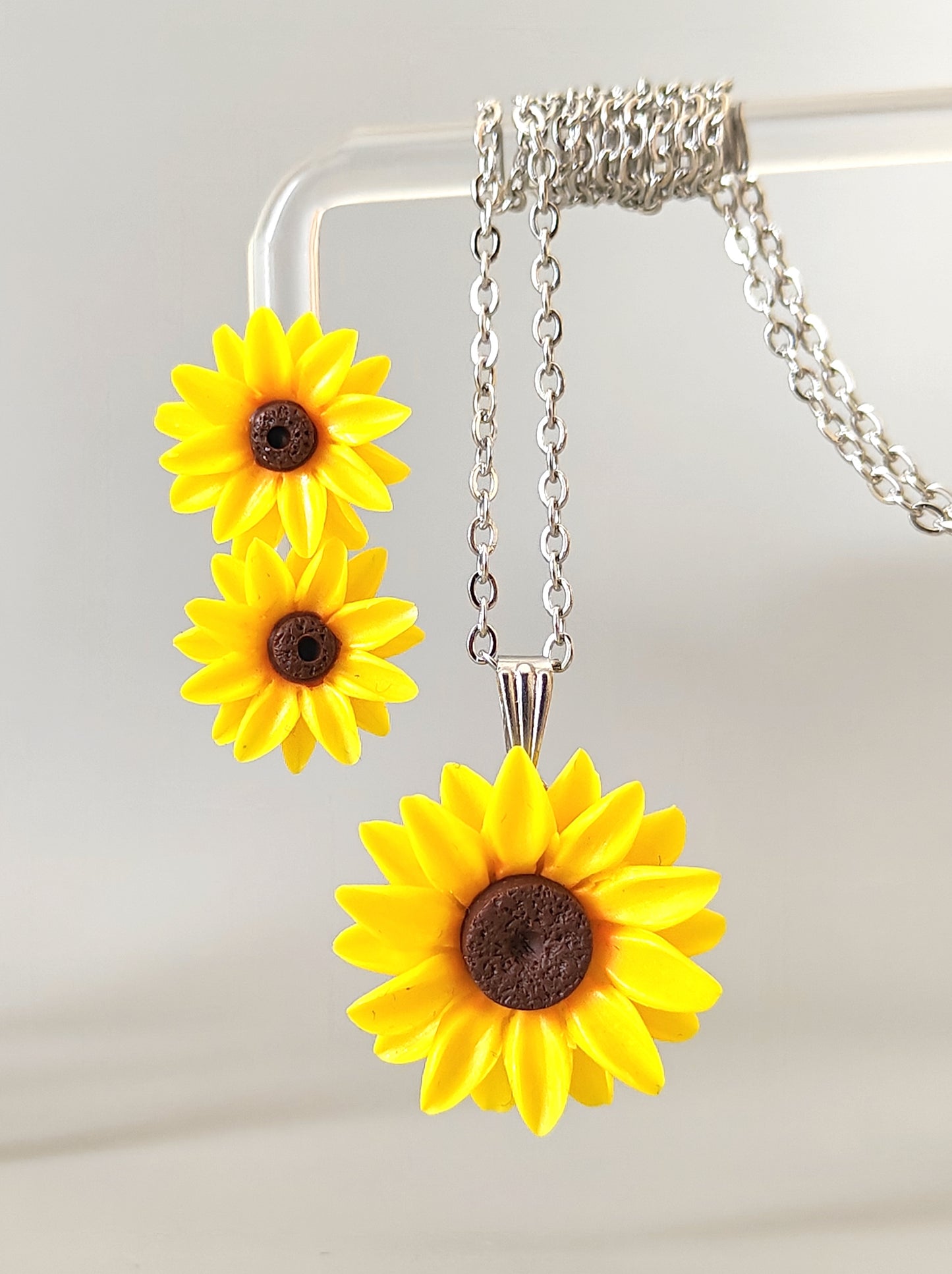 Handmade Sunflower Jewelry Set | Necklace and Earrings Set | Floral Handmade Jewelry