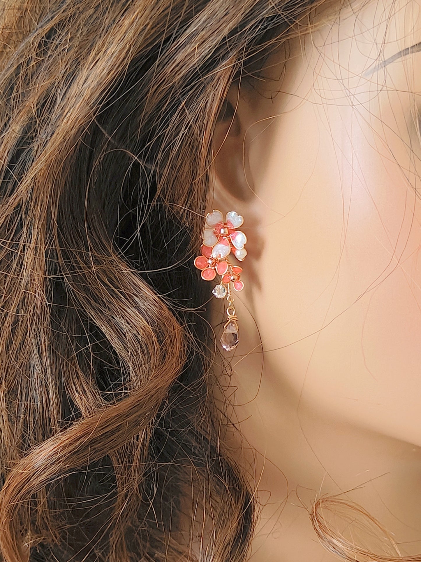 Pink Blossom Floral Jewelry Set – Handmade Dainty Necklace & Earrings for Women - Cherry Blossom Jewelry Set