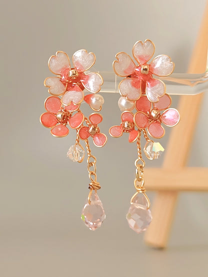 Pink Blossom Floral Jewelry Set – Handmade Dainty Necklace & Earrings for Women - Cherry Blossom Jewelry Set