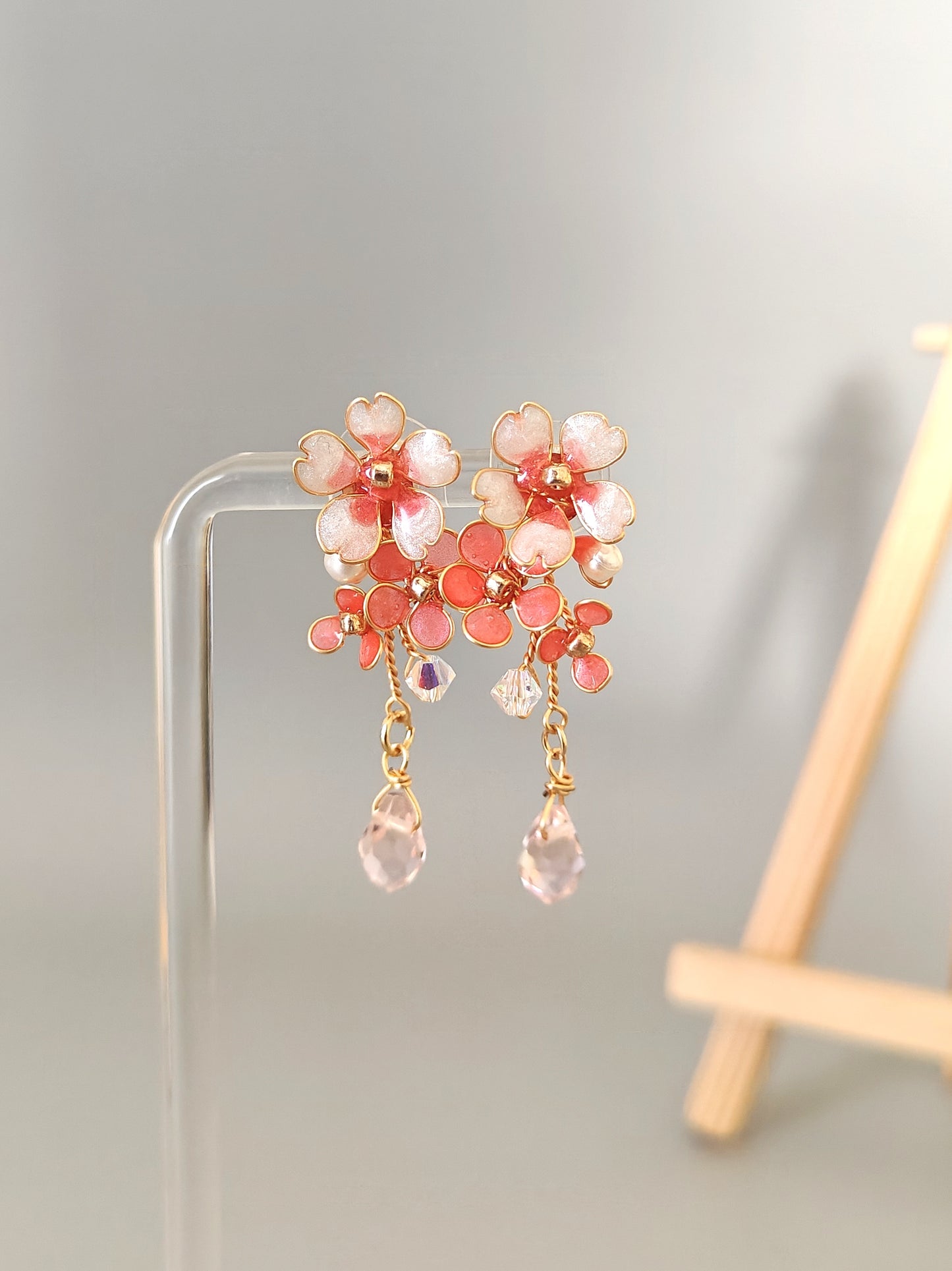 Pink Blossom Floral Jewelry Set – Handmade Dainty Necklace & Earrings for Women - Cherry Blossom Jewelry Set