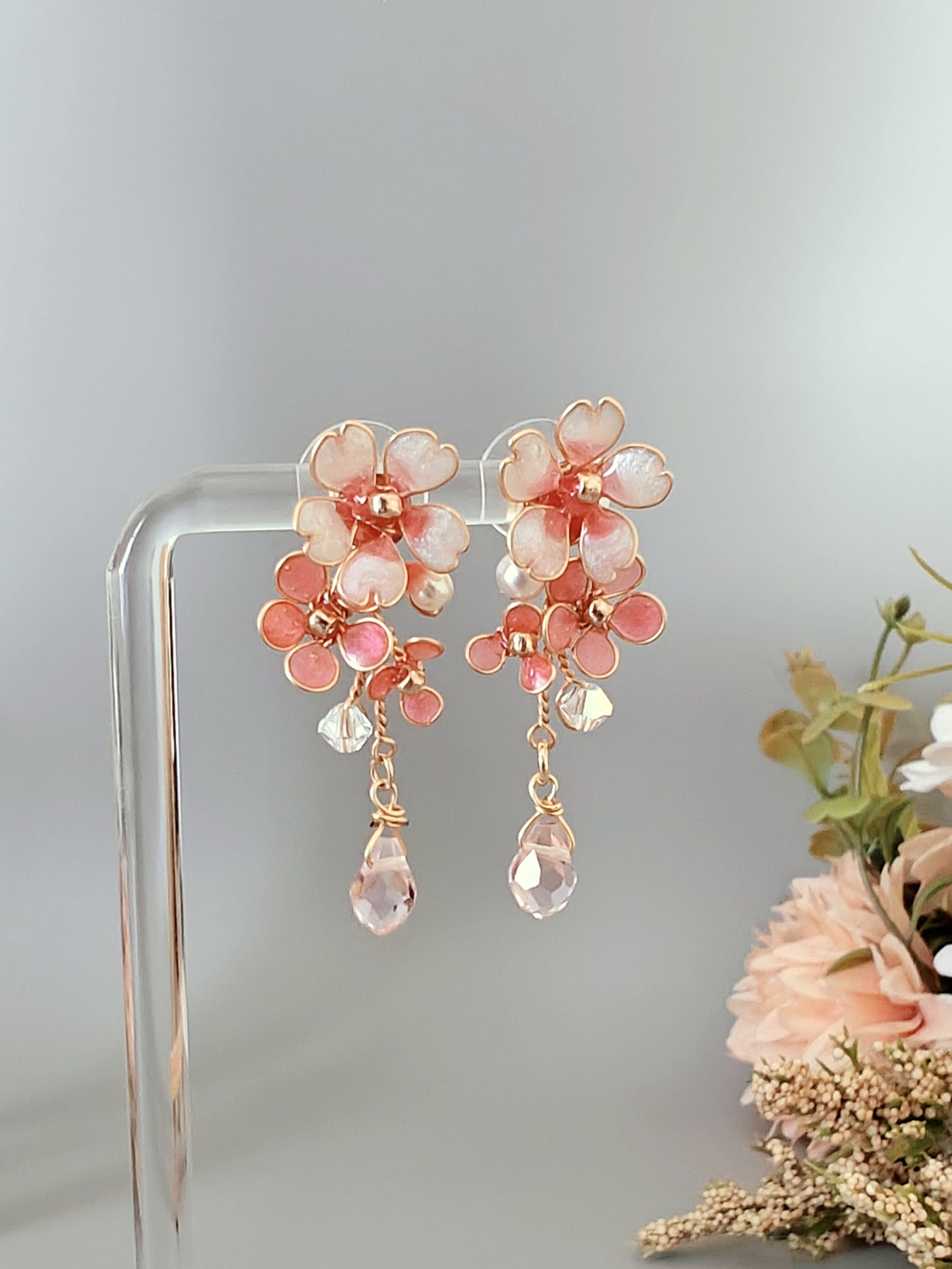 Pink Blossom Dainty Earrings Only – Handmade Floral Earrings for Women - Cherry Blossom Earrings