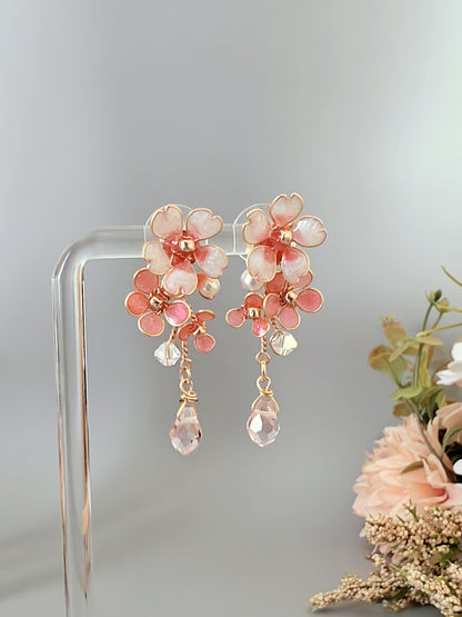 Pink Blossom Floral Jewelry Set – Handmade Dainty Necklace & Earrings for Women - Cherry Blossom Jewelry Set