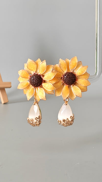 Sunflower Dangle Earrings Handmade Resin Flower Earrings