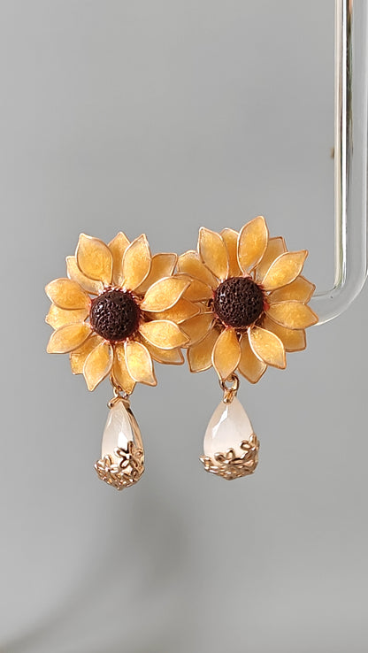 Sunflower Dangle Earrings Handmade Resin Flower Earrings