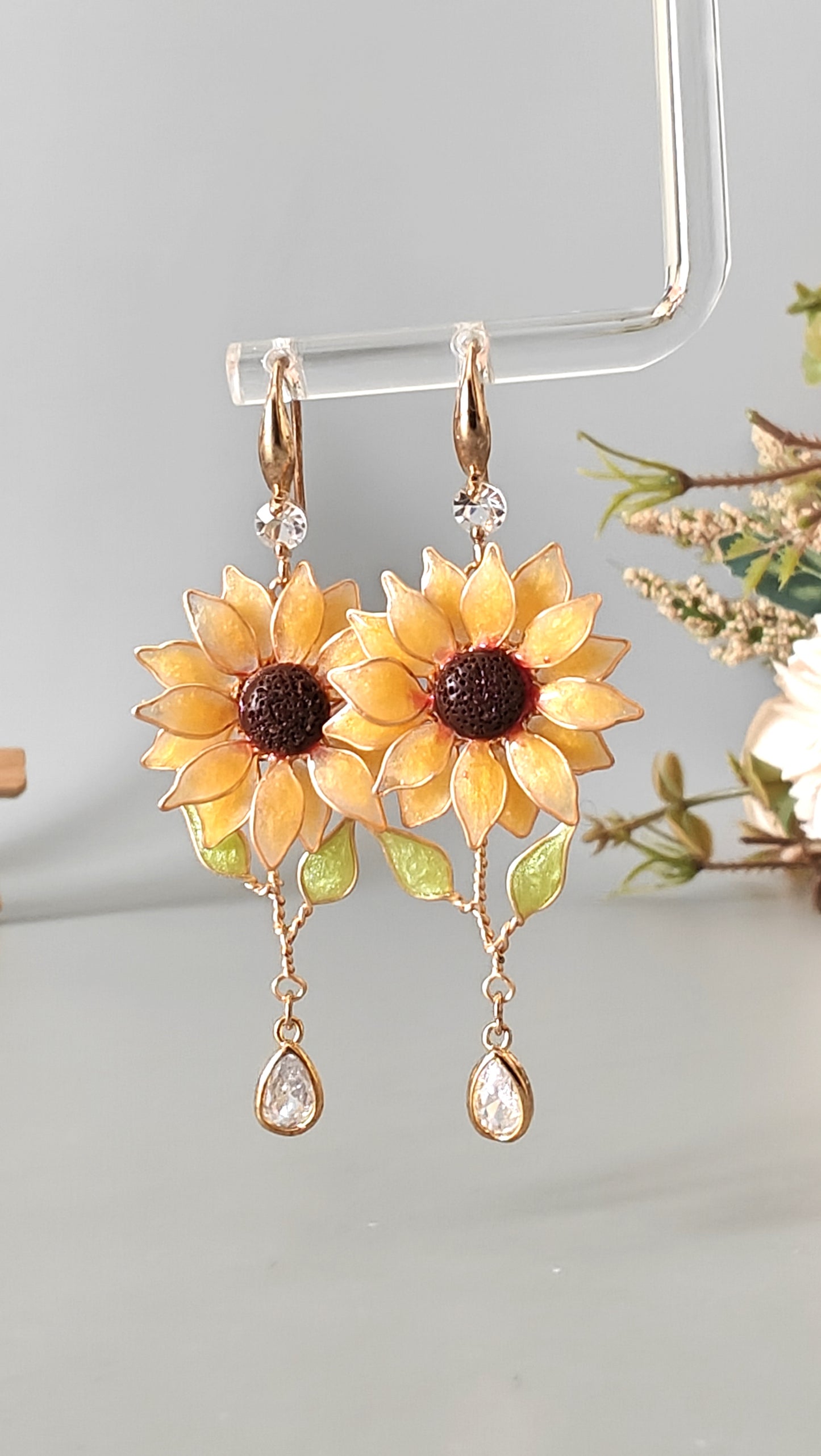Sunflower Dangle Earrings Handmade Resin Flower Earrings