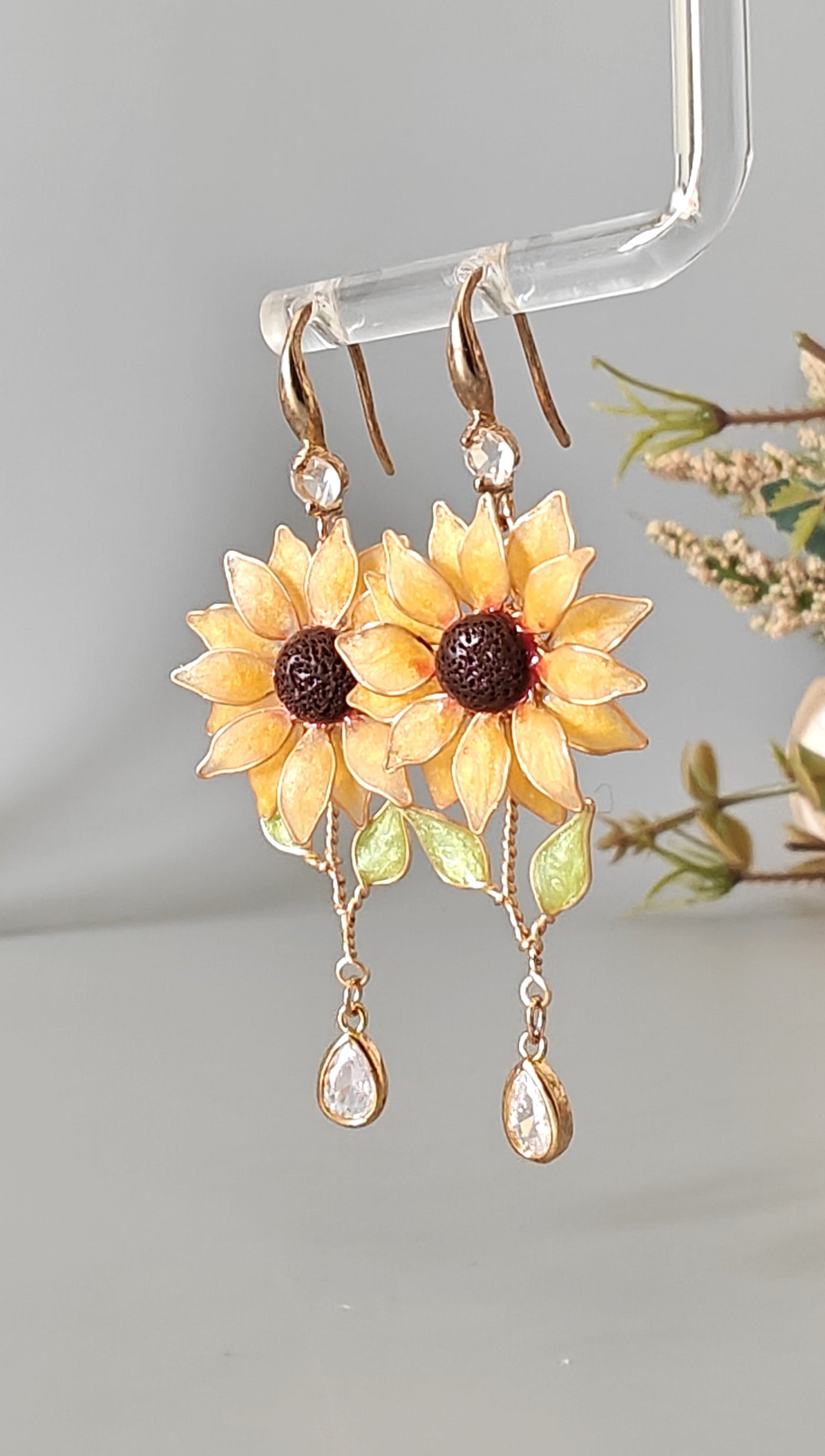 Sunflower Dangle Earrings Handmade Resin Flower Earrings
