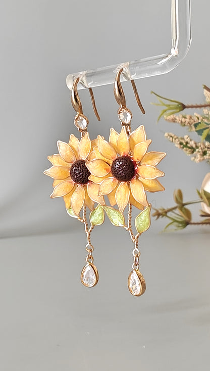 Sunflower Dangle Earrings Handmade Resin Flower Earrings