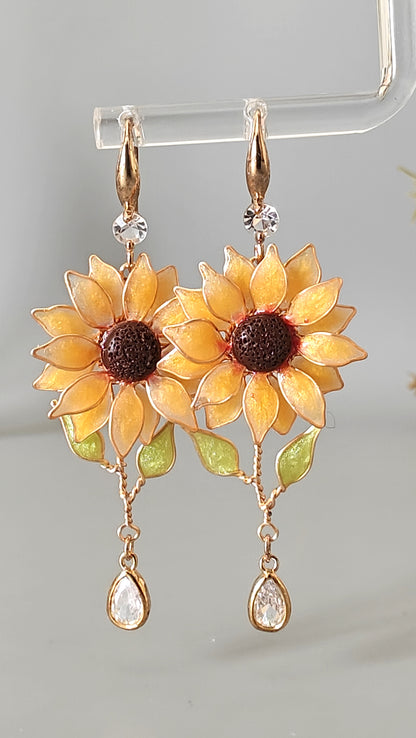 Sunflower Jewellery Set with Crystals and Leaves