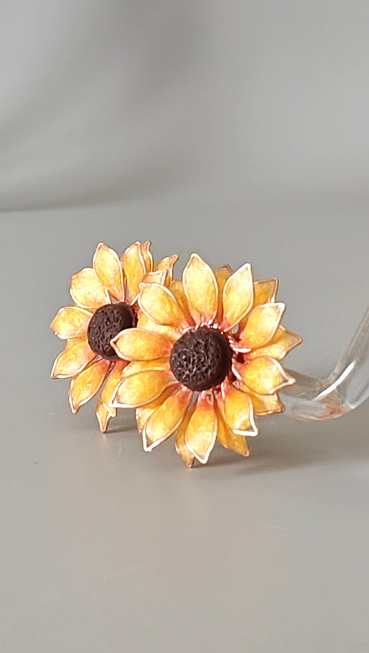 Sunflower Stud Earrings Handmade Resin Flower Earrings