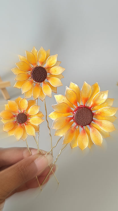 Set of 3 Hair Pins - Handmade Sunflower Hair Accessory Hair Pins