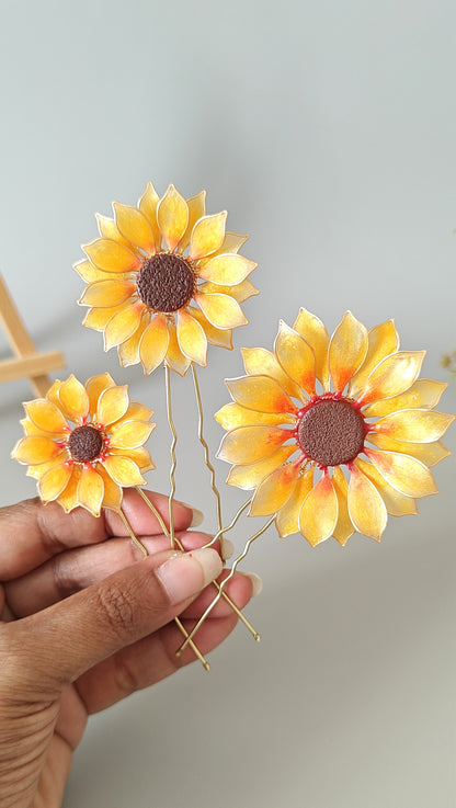 Set of 3 Hair Pins - Handmade Sunflower Hair Accessory Hair Pins