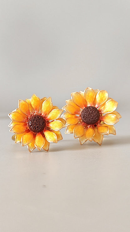 Handmade Sunflower Resin Ring Adjustable Floral Ring