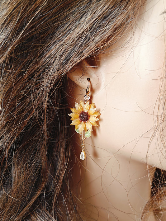 Sunflower Dangle Earrings Handmade Resin Flower Earrings