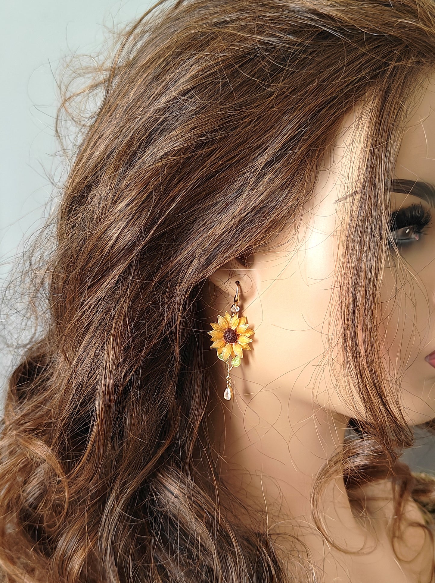 Sunflower Dangle Earrings Handmade Resin Flower Earrings
