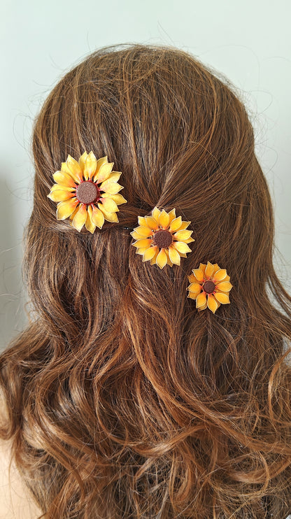 Set of 3 Hair Pins - Handmade Sunflower Hair Accessory Hair Pins